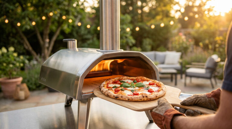 Four à pizza extérieur en bois et gaz, modèle hybride pour cuisson optimale