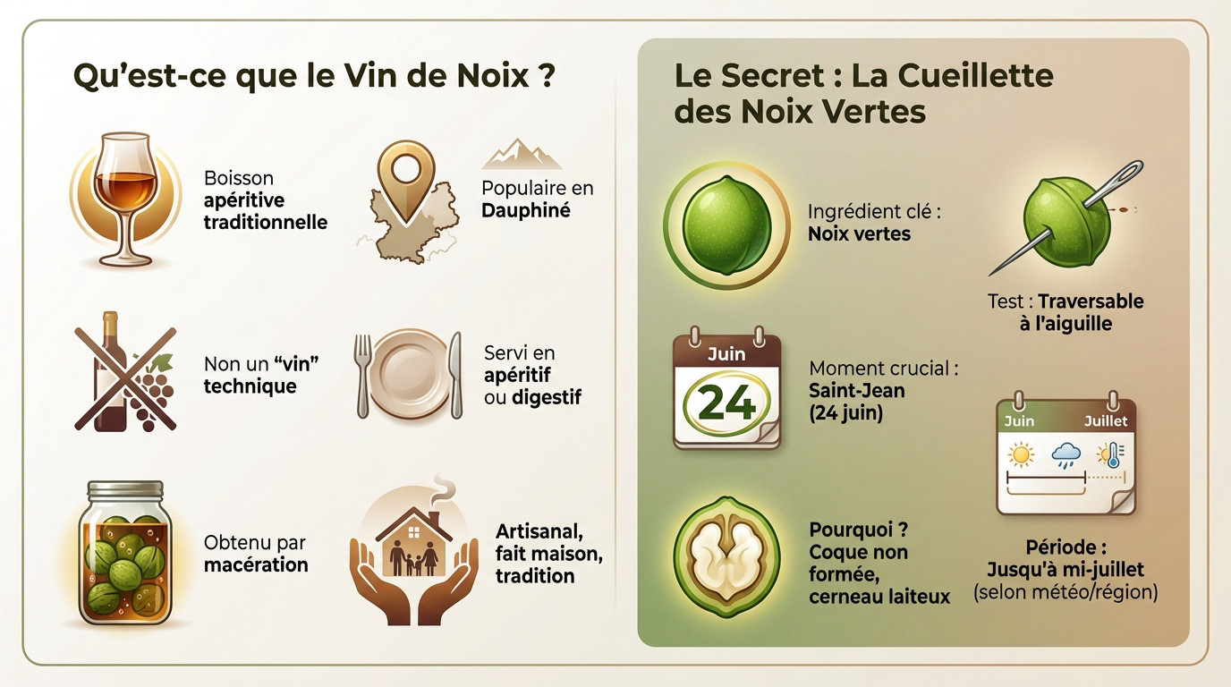 Préparation artisanale de vin de noix avec des noix vertes coupées et des épices