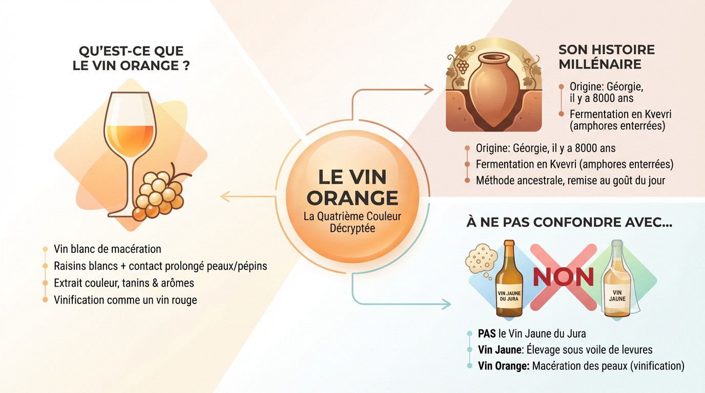 Verres de vin orange montrant la couleur ambrée caractéristique issue de la macération pelliculaire