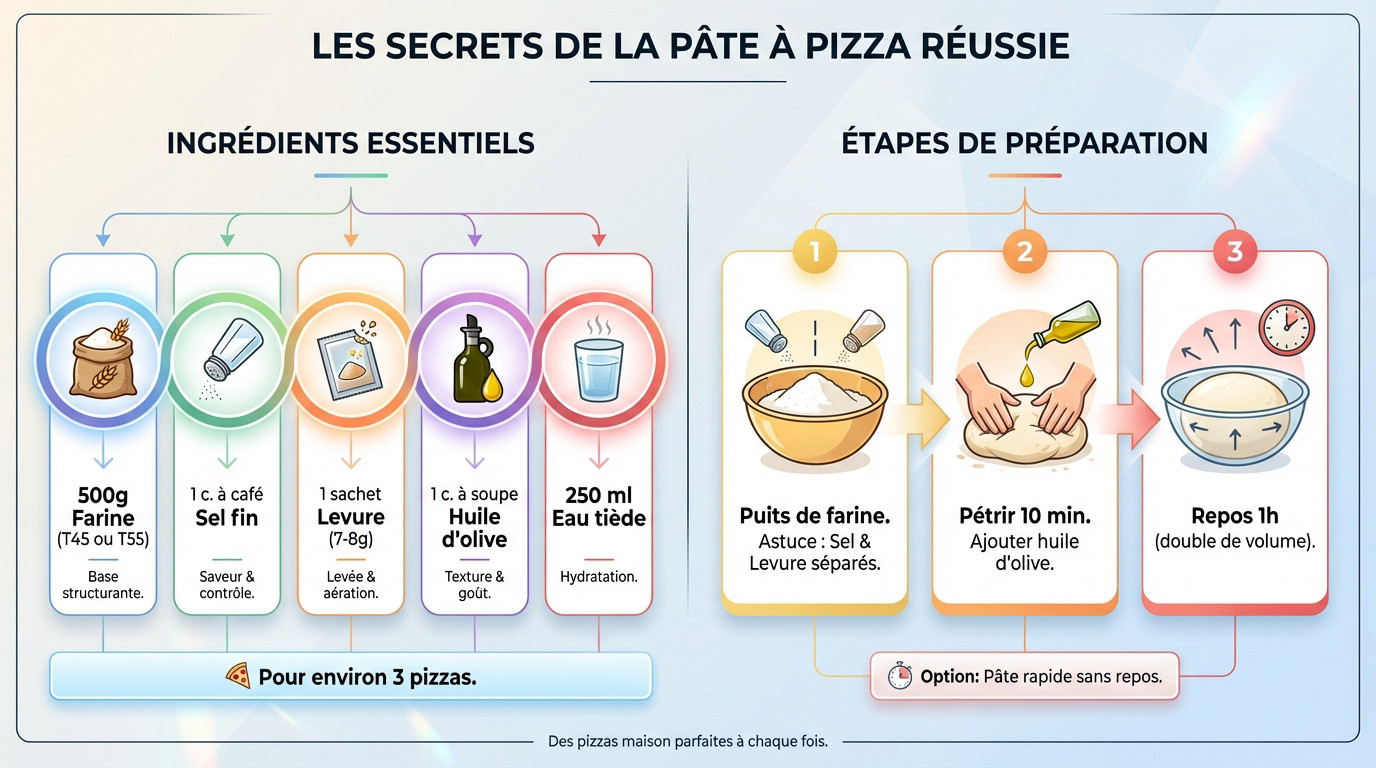 Boule de pâte à pizza maison levée et farinée prête à être étalée