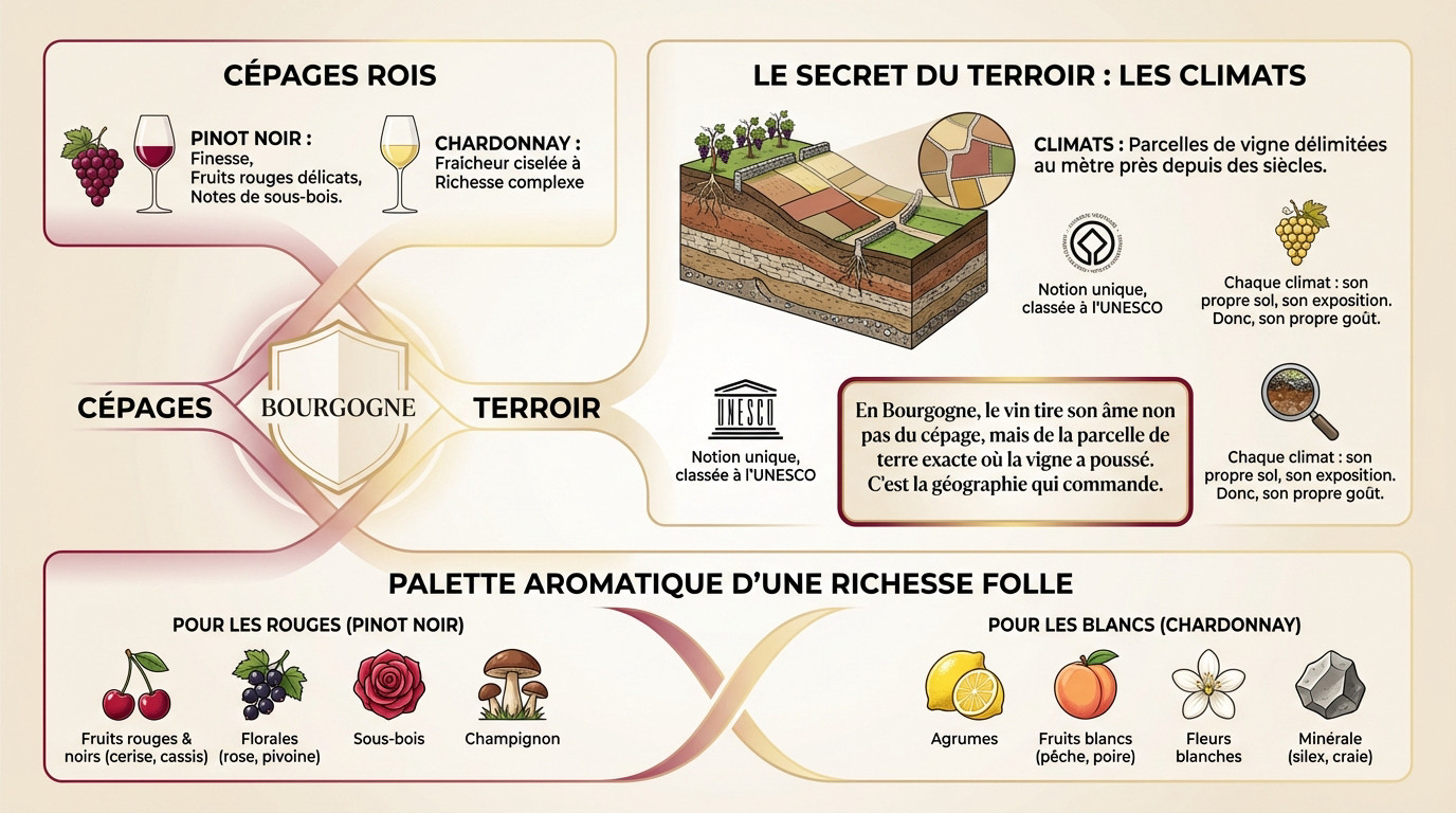 Vignoble de Bourgogne illustrant la diversité des climats et des cépages