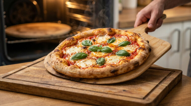Cuisson de pizza maison sur pierre réfractaire à haute température pour une croûte croustillante
