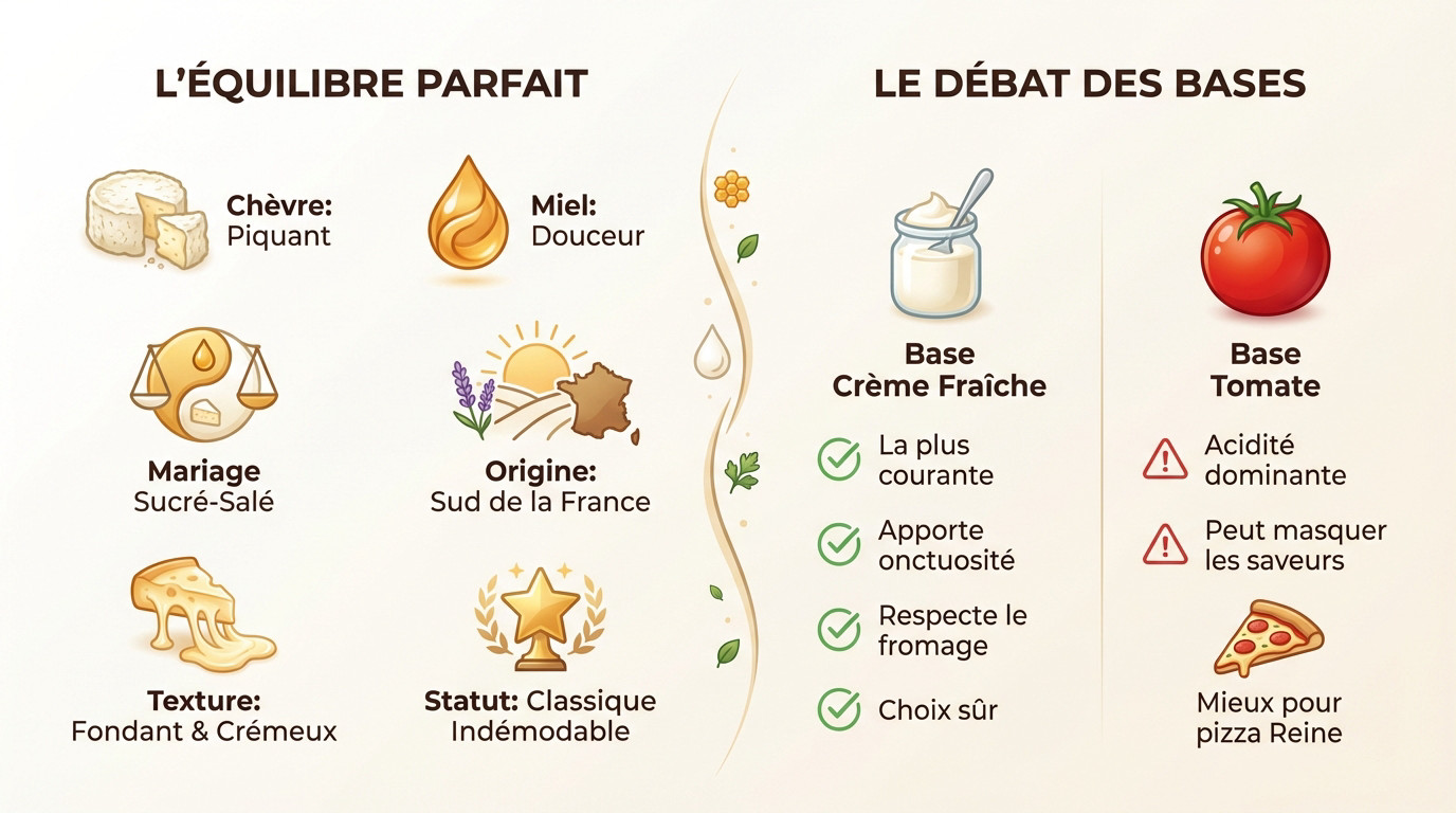 Pizza chèvre miel dorée au four avec base crème et origan