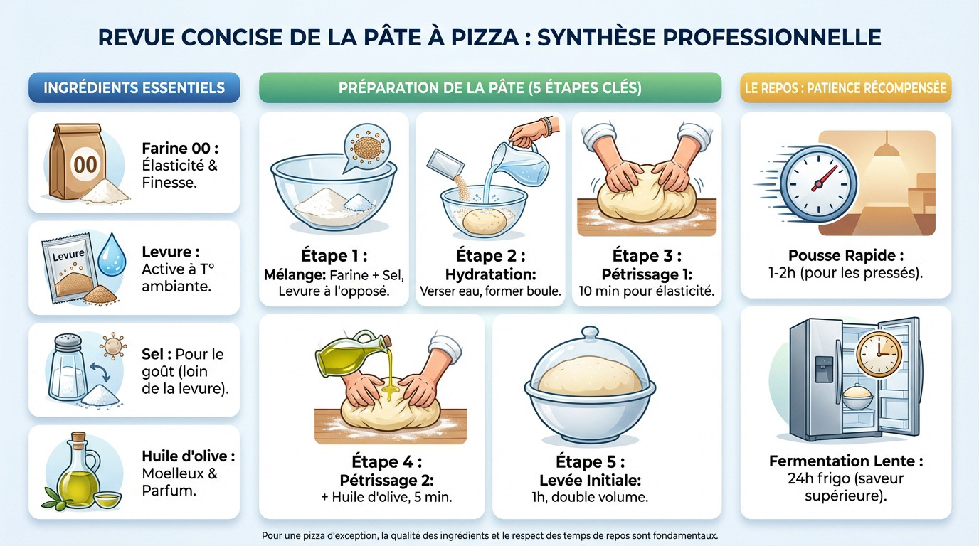 pizza maison Ingrédients et préparation de la pâte à pizza maison sur plan de travail